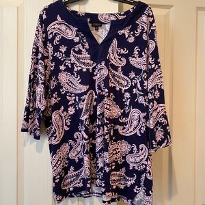 Talbots Navy and pink paisley cotton top